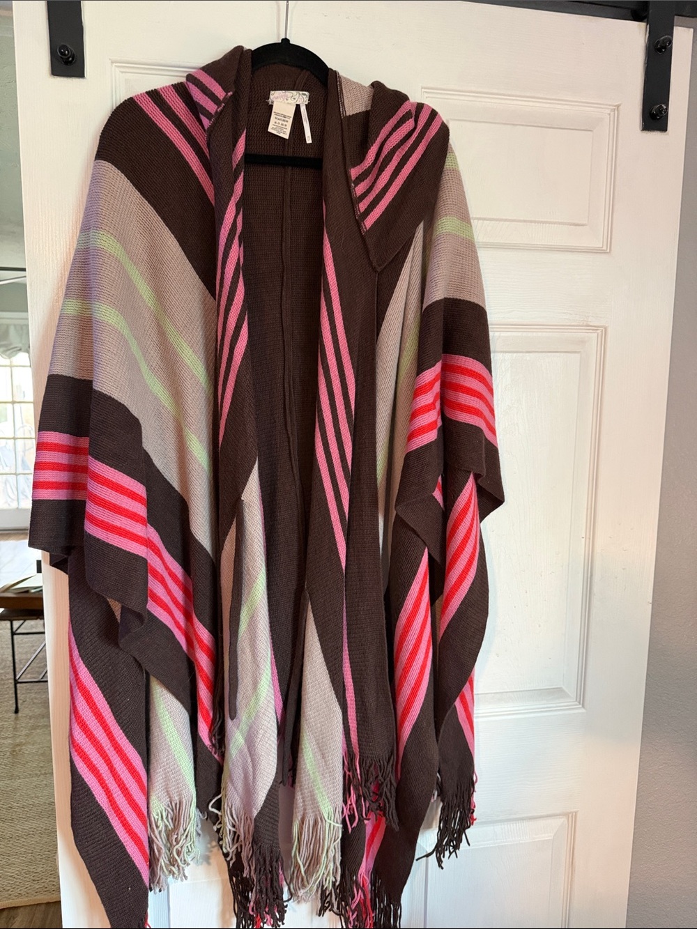 Free People Striped Hooded Poncho in Brown, Pink, Red